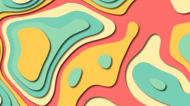 Kağıt Sanat karikatür soyut dalgalar. Kağıt arka plan bölmek. Modern origami tasarım şablonu. Kağıt arka plan kes. Soyut gerçekçi kağıt dekorasyon dokulu tasarımı için