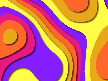 Renkli oyma sanat. Kağıt arka plan şekilleri kesim kağıdı ile kesin. İş sunumları, el ilanları, afişler, davetler için şablon tasarım düzen