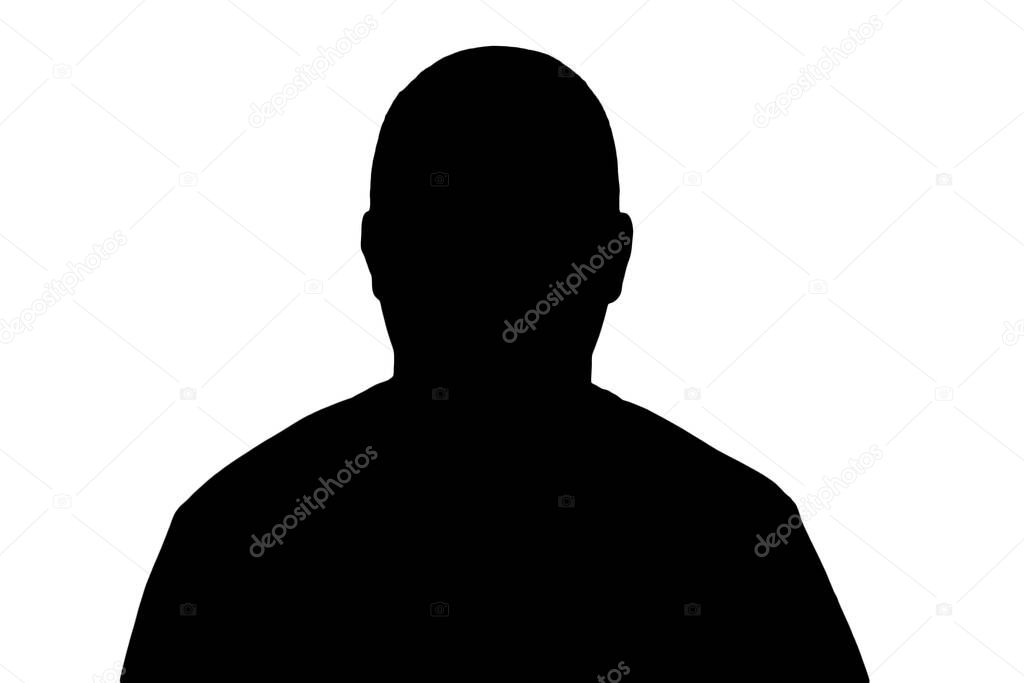 Black silhouette of an adult anonymous man on a white background.