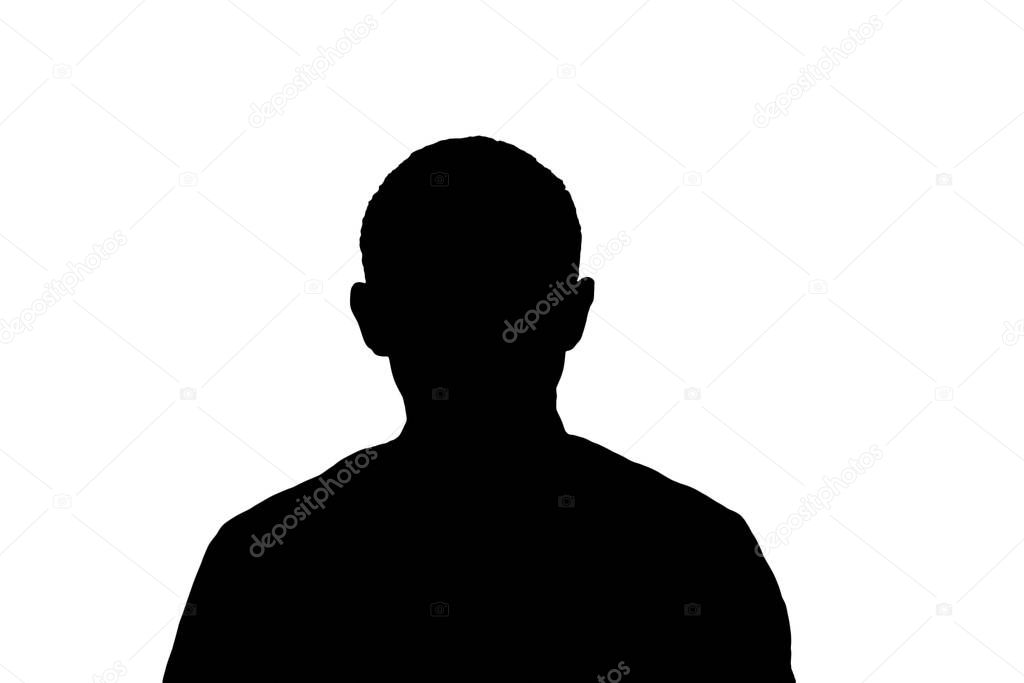 Black silhouette of an adult young anonymous man on a white background.