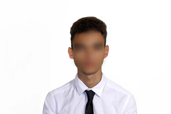 Silhouette Anonymous Young Black Man White Shirt Tie White Background — Stock Photo, Image