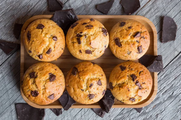 Delicious homemade muffins with chocolate chips