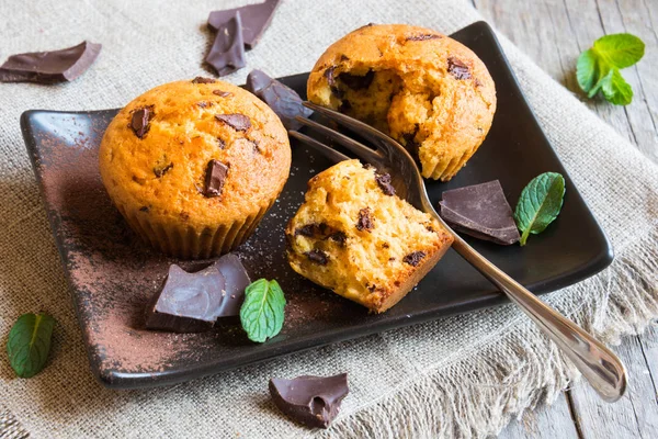 Delicious homemade muffins with chocolate chips