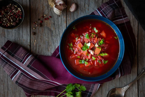 Traditionelle Russische Gemüsesuppe Borschtsch Mit Rote Bete Und Anderem Gemüse — Stockfoto