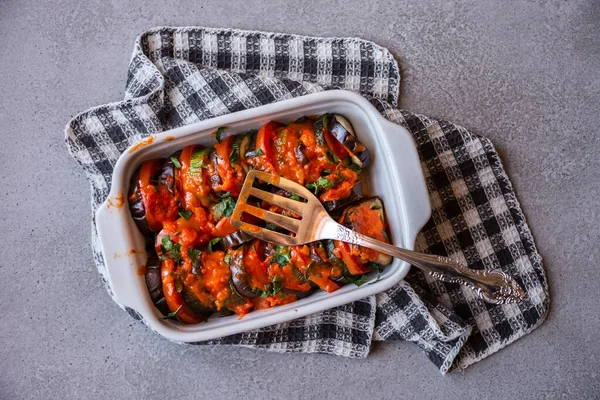 Cooked vegetable ratatouille, traditional vegetable dish