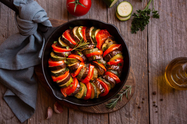 Cooked vegetable ratatouille, traditional vegetable dish