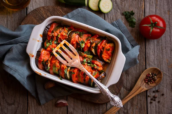 Cooked vegetable ratatouille, traditional vegetable dish