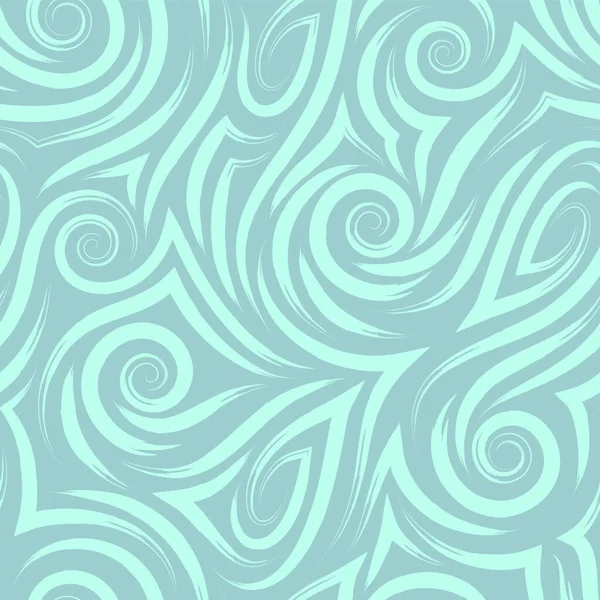 矢量绿松石的螺旋形和卷曲无缝图案，用于装饰和印刷在蓝色背景的织物上。包装纸和服装用涡旋或海浪的结构. — 图库矢量图片
