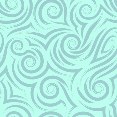 Süsleme ve mavi arkaplandaki kumaşa baskı yapmak için sarmal ve kıvrımlardan oluşan dikdörtgen turkuaz bir desen. Kağıt ve giysiler için girdap ya da deniz dalgaları dokusu.