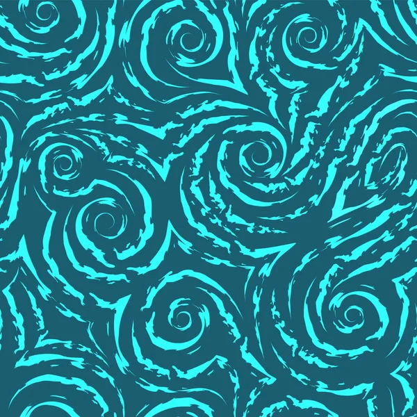 Vector seamless aqua menthe texture in the form of spirals and curls of waves and splashes on a blue background. Swirl or flow in the form of smooth lines with torn edges. Texture for fabric and paper — Stock Vector