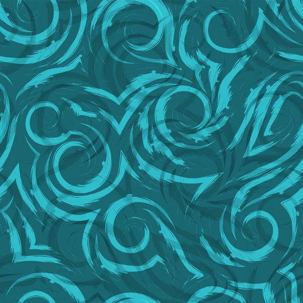 Double vecteur d'exposition motif sans couture d'ondes lisses et tourbillon de couleur turquoise. Pinceau aquarelle touches texture pour le tissu ou l'emballage.Tendance couleur Aqua menthe. — Image vectorielle