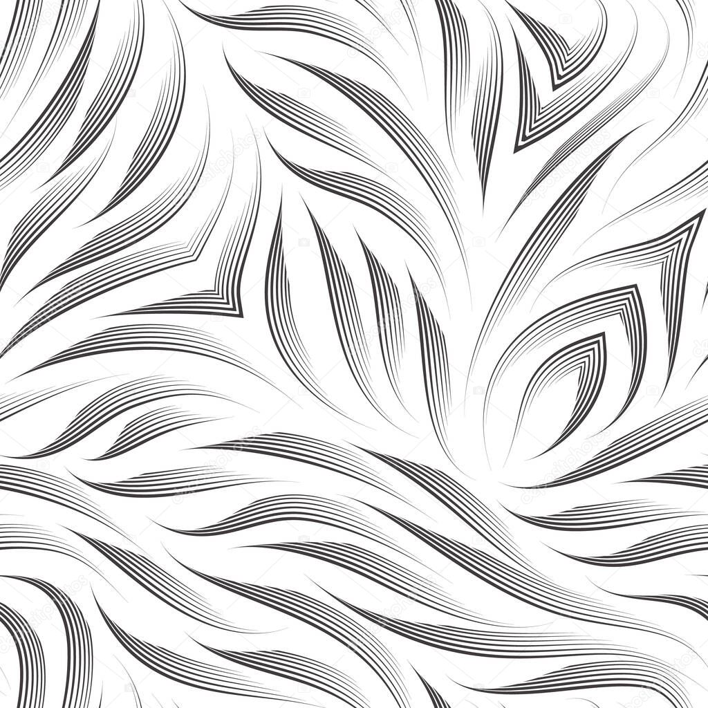 Seamless vector pattern of smooth lines drawn by a black pen isolated on white background. Print for clothes or paper