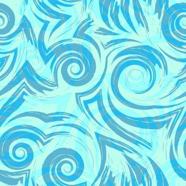 Patrón sin costura vectorial de olas de mar remolinos rizos textura azul turquesa para la tela o papel de envolver — Vector de stock