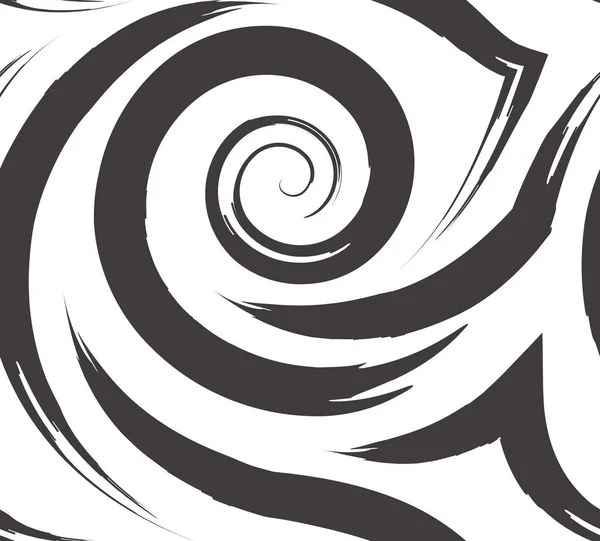Vettore senza cuciture modello spirali linee disegnate pennello nero linee texture bianco sfondo monocromatico. — Vettoriale Stock