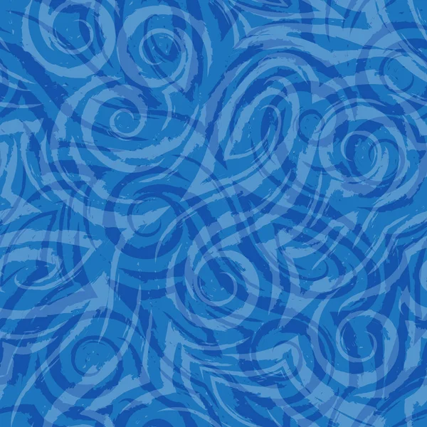 Vektor nahtlose blaue Muster abstrakter Formen und Spritzer. auf Meeresgrund zum Dekorieren. Textur für Gardinenstoffe oder Packpapier. Spiralwellen biegen und schleifen. — Stockvektor
