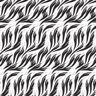 Beyaz arkaplanda izole edilmiş siyah renkli boyalar tarafından çizilen dalgaların vektörsüz deseni. Kumaş veya ambalaj kağıdı dokusu.