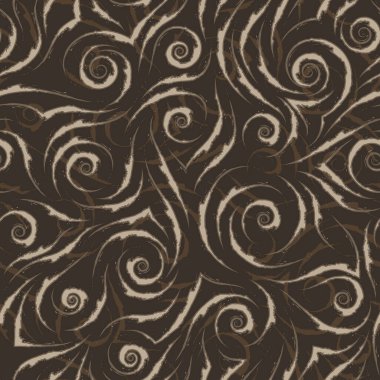 Kahverengi bir arka planda kahverengi çizgileri ve yırtık kenarları olan bej akış çizgilerinin pürüzsüz vektör deseni.