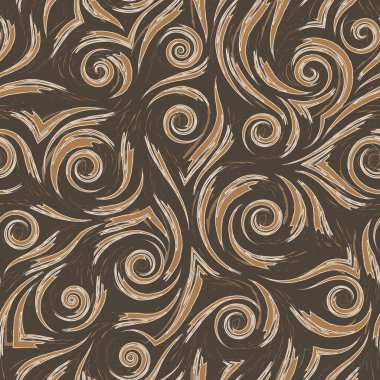 Hisse bej, vektör kusursuz desen. Dalgalar ya da su sıçramaları. Kahverengi arkaplandaki fırça darbelerinden soyut doku. Paket kağıdı veya kumaş dokusu.