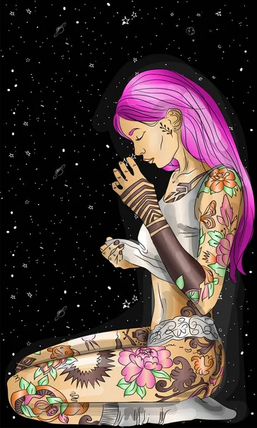 Красива Дівчина Татуюваннями Тілі — стоковий вектор