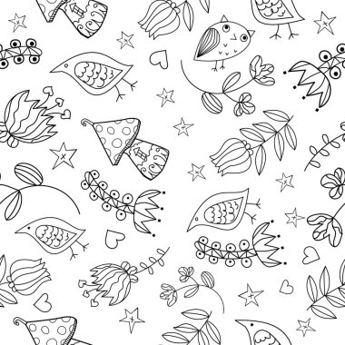 Vektör çiçek seamless modeli. Çok güzel ve komik öğeleri ve karakterler