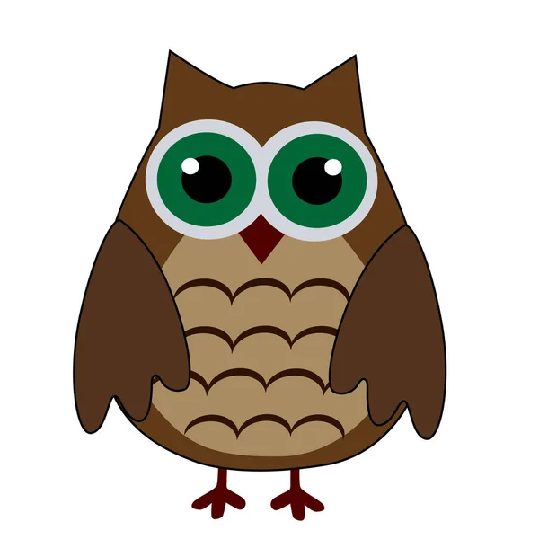 Cartoon cute brown owl on a white background. — Stock Vector