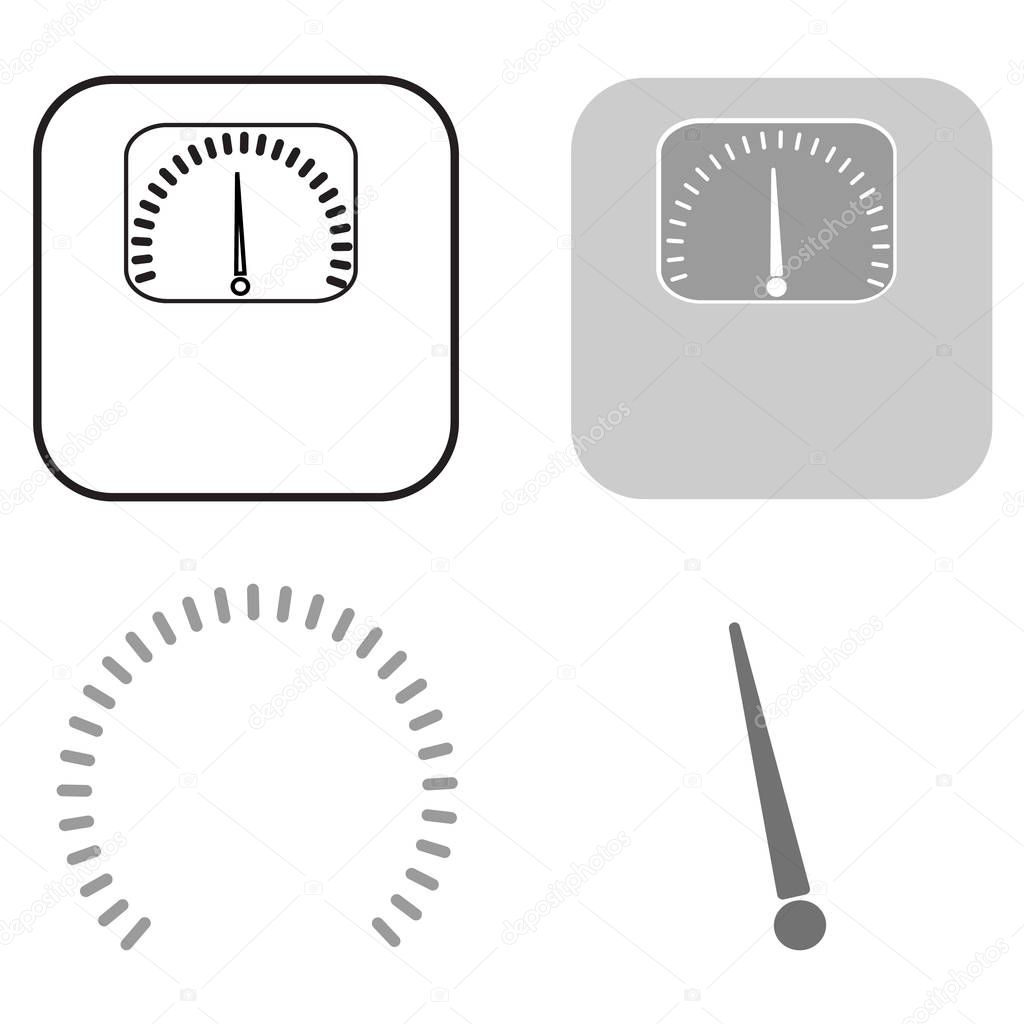 Weights icon. A set of several elements of arrows and scales for design.