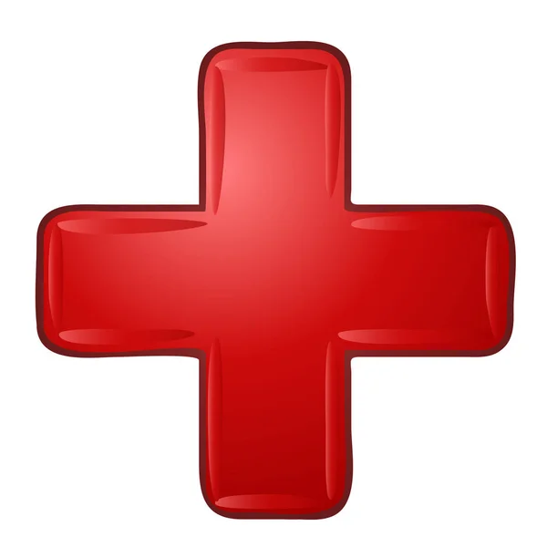 Kırmızı parlak artı. Hacimsel matematik simgesi. Vektör çizim, eps 10