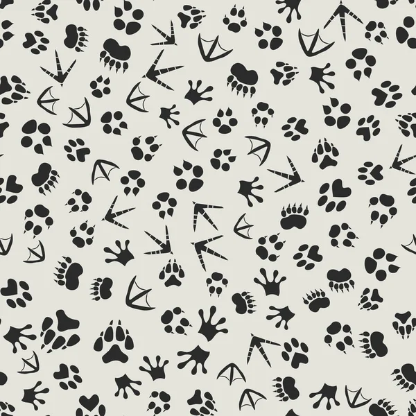 Animal Tracks Black White Background Seamless Footprints Birds Mammals Pattern — Stock Vector