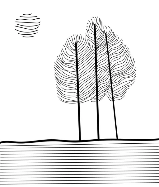 Pohon dalam minimalisme dari garis halus. Gaya Skandinavia. ilustrasi vektor - Stok Vektor