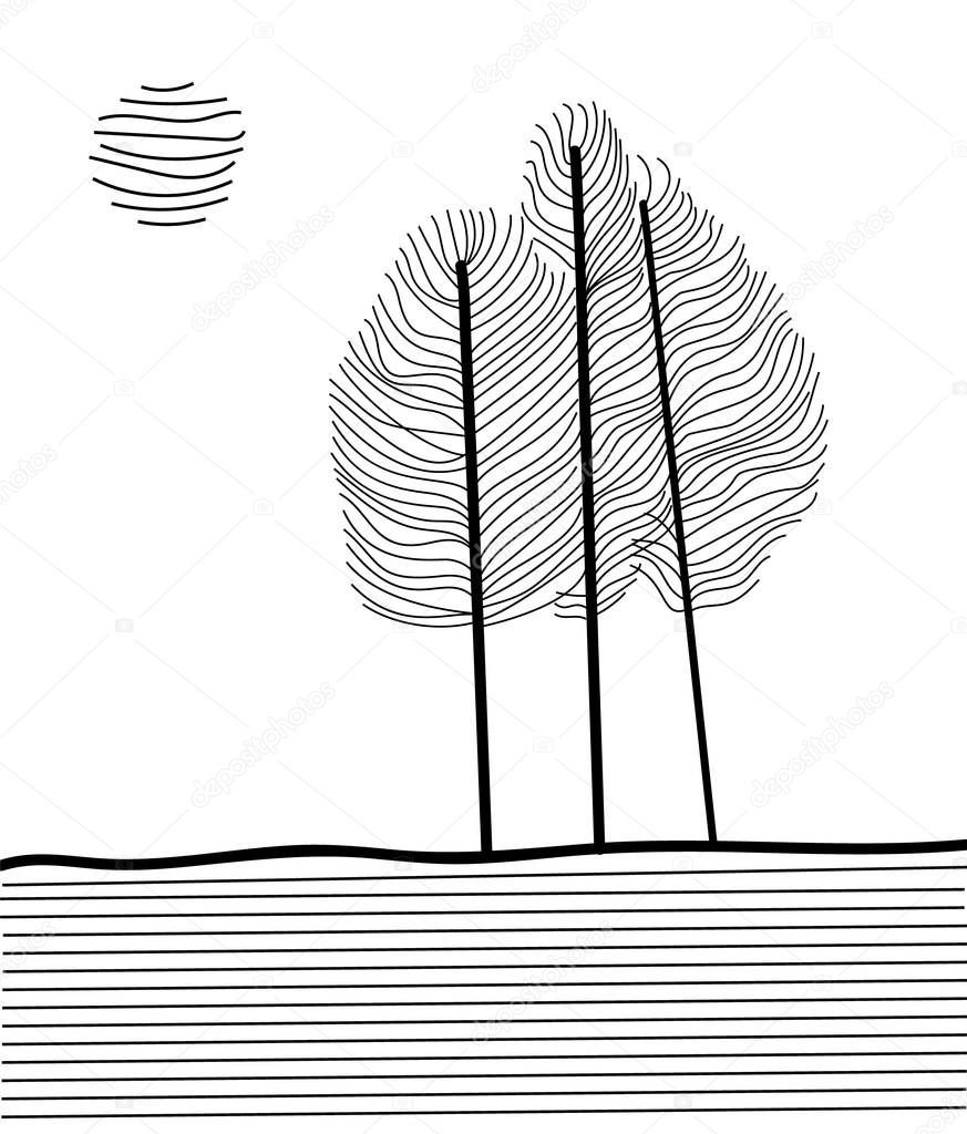 Trees in minimalism from delicate lines. Scandinavian style. vector illustration