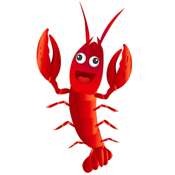 Divertido personaje de dibujos animados rojo cangrejo de río sobre fondo blanco.Ilustración vectorial — Vector de stock