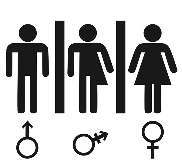 Gender icon. Man and Woman icon isolated minimal design. Toilet line icon, outline vector sign, linear style pictogram isolated on white. — Stock Vector