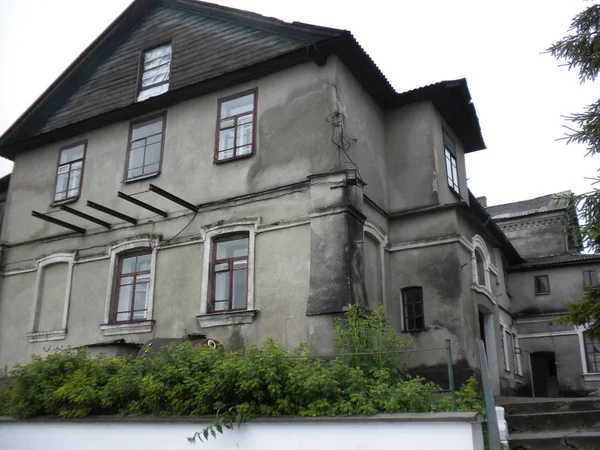 Gros Plan Vieille Maison Avec Des Murs Gris Vieillis Des — Photo