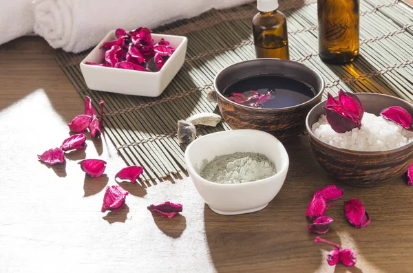 Natural products for beauty care prepared for treatments at the spa salon