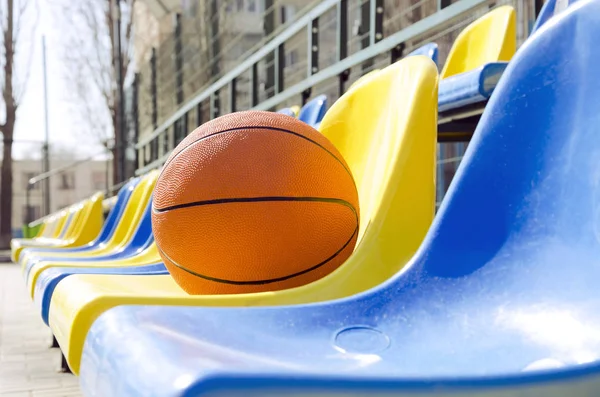 Closeup Ball School Stadium Seats Concept Basketball Competition Local Sport — Stock Photo, Image