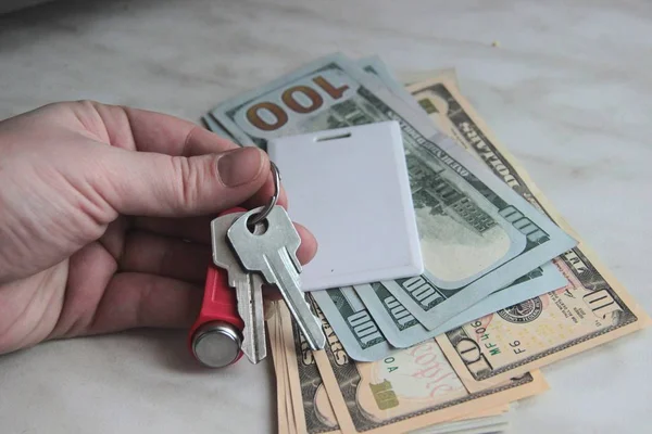 Apartment Keys Dollars Close Concept Realtor Work Exchange Key Money — Stock Photo, Image