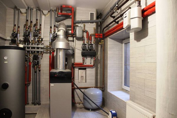 mini boiler, water heater, expansion tank and other pipes. comfortable life, Autonomous heating system in the boiler room.