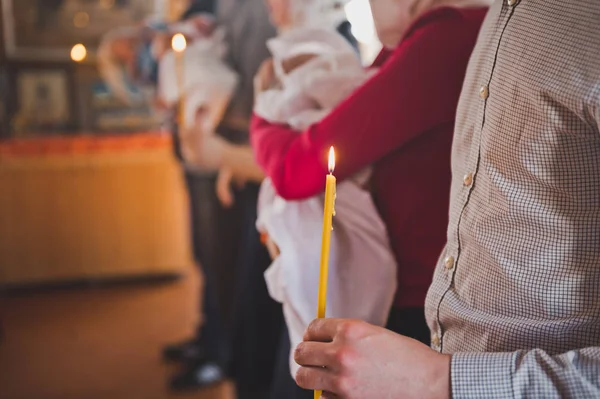 Lights Candles Hands Parishioners — Stock Photo, Image