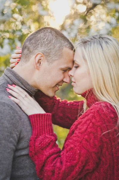 Aşıklar birbirlerine çiçekli bahçede yürüyüş hayranım.