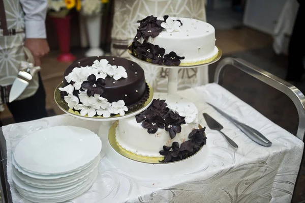 美しい黒と白のトリプル ケーキ 1616. — ストック写真