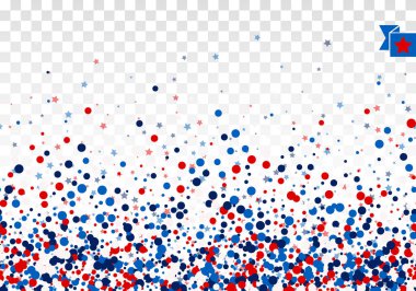Festive design background concept with scatter circles, stars in traditional American colors - red, white, blue. Isolated on transparent background. vector Festive design background concept with scatter circles, stars in traditional American colors - red, white, blue. Isolated on transparent background. vector