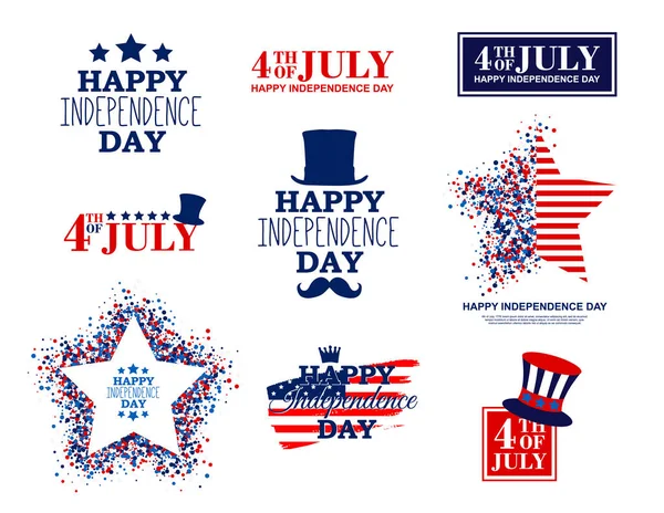 4Th July Set Nine Greeting Card Elements Traditional American Colors — Stock Vector