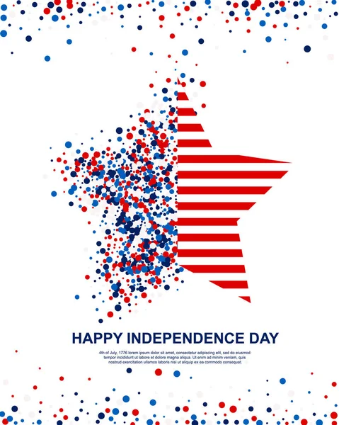 Happy Independence Day Festive Greeting Card Scatter Circles Stripes Star — Stock Vector