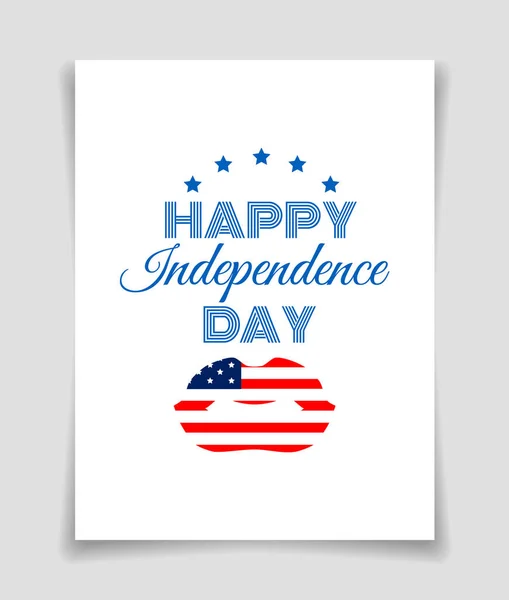 Happy Independence Day Greeting Card Flag Lips White Background — Stock Vector