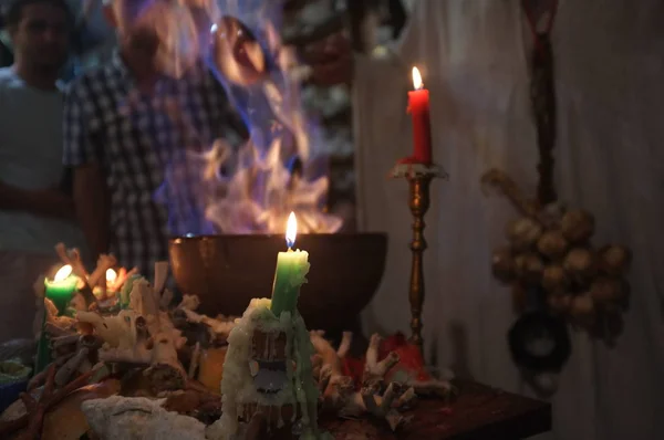 Magic ritual with candles and potion in Spain