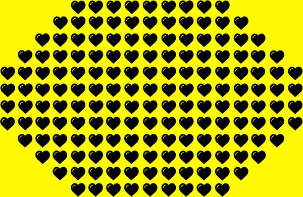 Schwarze Herzform auf gelbem Hintergrund in langer sechseckiger Form. Herzdotendesign. kann für Illustrationszwecke, Hintergrund, Website, Unternehmen, Präsentationen, Produktwerbung usw. verwendet werden. — Stockfoto