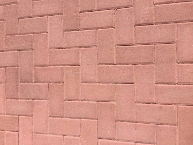 Yıpranmış patika yürüyüş dokulu, kırmızı tuğla blok kat. Kırmızı kahverengi dikdörtgen şekli kil döşeme zemin deseni, tuğla döşeme arka plan.