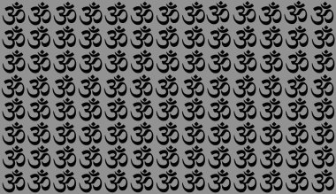Geleneksel Hint sembolleri ile Gri Arka Plan: mantra, om, ganesh. Om, Aum, Ohm Hindistan sembolü Meditasyon, yoga mantra hinduizm budizm zen, simge Manevi Yoga Sembolü ile Dikişsiz desen.