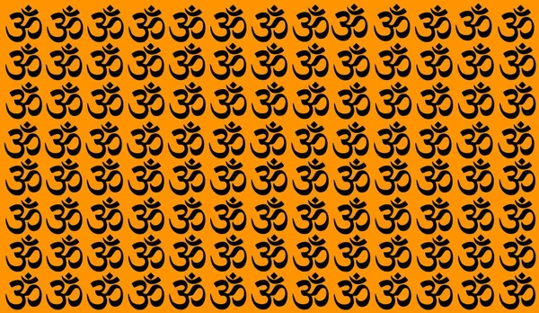 Orange Background with Traditional Indian symbols: mantra, om, ganesh. Seamless pattern with Spiritual Yoga Symbol of Om, Aum ,Ohm India symbol Meditation, yoga mantra hinduism buddhism zen, icon.