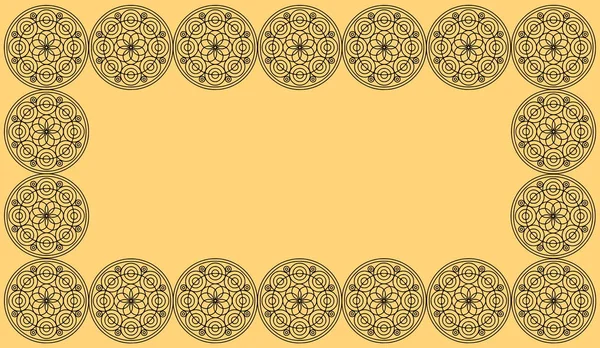 Каркас безшовних візерункових плиток з круглими квітковими мандали. Іслам, йога, арабська, Індійська, Османська мотиви. Ідеально підходить для друку на тканині або папері. Рамка кругла Мандала на жовтому фоні. — стокове фото